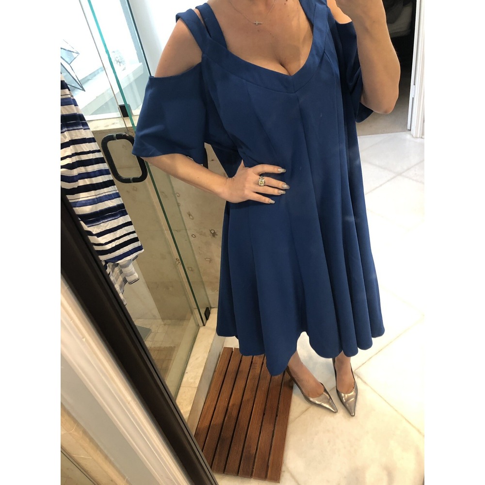 Nwt LANE BRYANT Cold Shoulder SUMMER Blue Cut Out Strappy DRESS 3X 24 PLUS